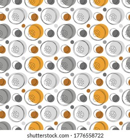 Farbenfrohe Zirkel Nahtlose Muster für Kindermode. Abstrakter, geometrischer mehrfarbiger Hintergrund mit handgezeichneten Doodle-Kreisen