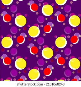 Farbige kreisnahtlose Muster Levitationskugeln in verschiedenen Reihenfolge und Farben. Die Farben Violett und Gelb dominieren. Flying World, Space, Moleküle