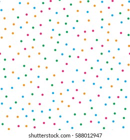 Colorful circle seamless pattern on white background. Vector illustration for bright happy design. Light color. Round dot shape. Random size spot Art decorative wallpaper Pack of random circle shape