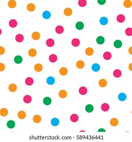 Colorful circle seamless pattern on white background. Vector illustration for bright happy design. Light color. Round dot shape. Random size spot Art decorative wallpaper Pack of random circle shape