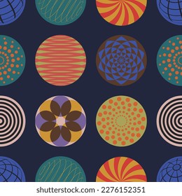 Colorful circle seamless pattern. Retro style. Vector illustration. 