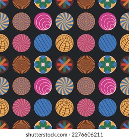 Colorful circle seamless pattern. Retro style. Vector illustration. 