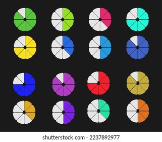 Colorful Circle Segments Set With Rounded Corners. Flower Shape Pie Chart. Circular Graph Progress Wheel Infographic Template For Business 