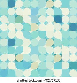 Colorful circle square geometric seamless pattern. Turquoise abstract background.