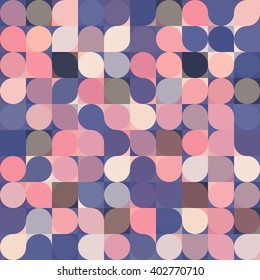 Colorful circle square geometric seamless pattern. Purple abstract background.