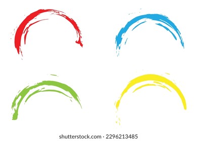 Colorful circle stroke set, round brush stroke, grunge circle strokes