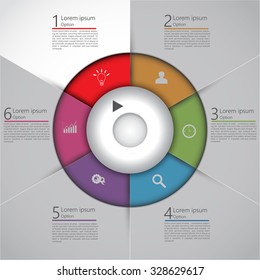 Colorful Circle with Circle Switch Control Panel  and White Highlight(Editable). 6 Options. Financial and Business Infographic, Number, Business Icon and Text Information Design. Vector Illustration.