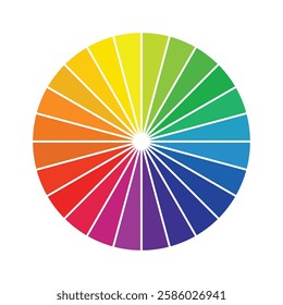 Colorful circle template. Color wheel spectrum of 24 pieces. Pie chart spectrum isolated on white background.