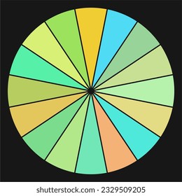 Colorful circle template,color wheel,pie chart with 16 sections.Vector.