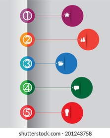 colorful circle time line, text box, numbers.