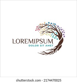 Colorful Circle Tree And Roots Logo Design Template