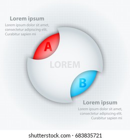 Colorful circle two topics in 3d white circle for website presentation cover poster vector design infographic illustration concept