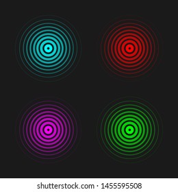 Colorful circle wave light effect set on black background