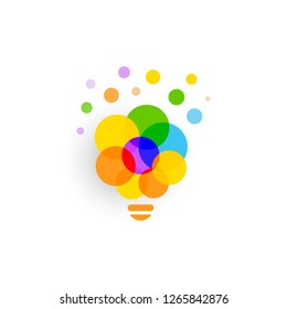 Colorful Circles, abstract lightbulb vector icon. Balloon sky sign. Creative idea symbol. Unusual lamp. Vector illustration on blank background. 