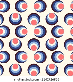 Colorful circles abstract seamless pattern. Retro 70s nostalgic geometric vector background. Modern fashion print for fabric with groovy elements, funky textile design