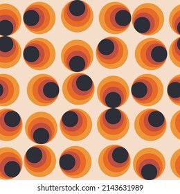 Los círculos coloridos abstraen un patrón sin fisuras. Fondo vectorial nostálgico retro 70. Impresión de moda moderna para tela con elementos de grosor, diseño textil funky
