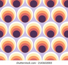 Los círculos coloridos abstraen un patrón sin fisuras. Fondo vectorial nostálgico retro 70. Impresión de moda moderna para tela con elementos de grosor, diseño textil funky