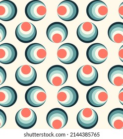 Colorful circles abstract seamless pattern. Retro 70s nostalgic geometric vector background. Modern fashion print for fabric with groovy elements, funky textile design