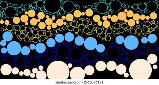 Colorful circles in blue, purple, and black create a mesmerizing pattern