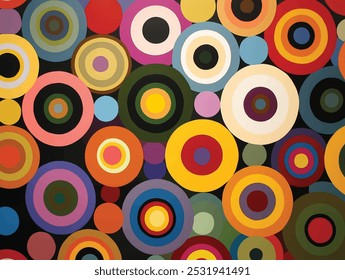 The colorful circles bring a bright, cheerful vibe to the picture.
