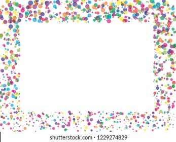 Colorful circles confetti background vector design. Round square frame confetti backdrop. Scattered circles festive illustration.