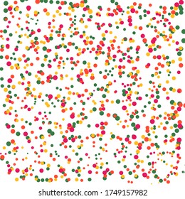 Colorful circles, dots on white background. Party and birthday confetti. Holiday festival design for greeting card, invitation or poster. Stock vector illustration on white isolated background. 