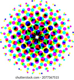 Colorful circles, gradient halftone background. Vector illustration.