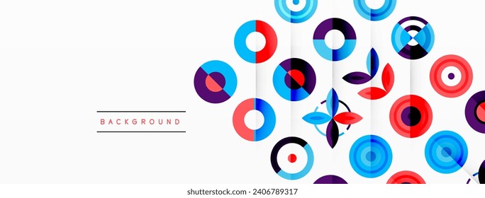 Farbige Kreise auf abstraktem Hintergrund. Design für Tapeten, Banner, Hintergrund, Landing Page, Tapete, Einladung, Drucke, Poster
