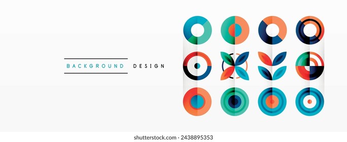 Círculos coloridos en un fondo abstracto de composición de cuadrícula. Diseño para papel pintado, banner, fondo, página de destino, arte de la pared, invitación, impresiones, carteles
