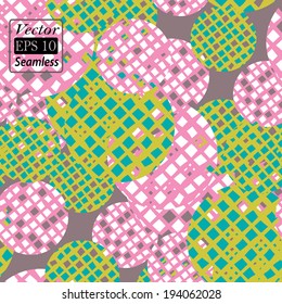 Colorful circles with grids in vector format. Seamless background.