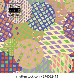 Colorful circles with grids in vector format. Seamless background.