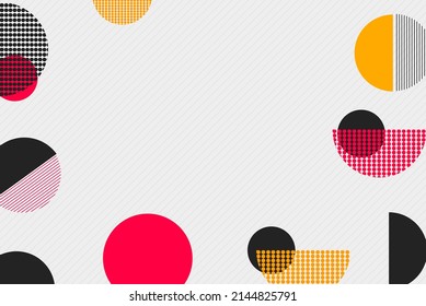Colorful circles and half-circles abstract background, geometrical circle background with copy space, yellow gray pink colored geometric pattern backdrop
