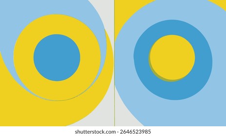 Colorful circles intersect creating artwork using graphic shapes on canvases