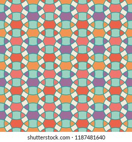 Colorful circles and intersection surface pattern. Mesmerizing seampless vector repeat in trendy soft colors. Great for apparel design, scrapbooking, wallpapers, paper products, gift wrapping etc.