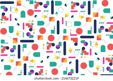 Colorful circles lines and shapes abstract background with pastel colors, geometrical circle square background, yellow white pink blue red green colored geometric pattern abstract backdrop