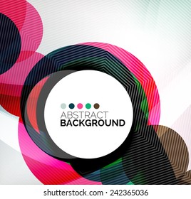 Colorful circles modern abstract composition with shadows and text. Geometric background