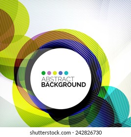 Colorful circles modern abstract composition with shadows and text. Geometric background