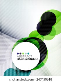 Colorful circles modern abstract composition with shadows and text. Geometric background