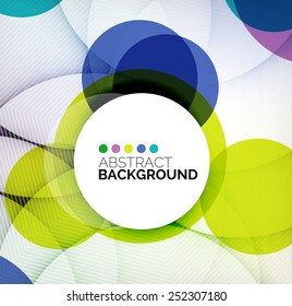 Colorful circles modern abstract composition with shadows and text. Geometric background