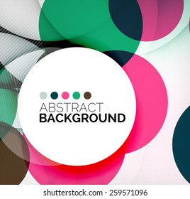 Colorful circles modern abstract composition with shadows and text. Geometric background
