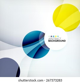 Colorful circles modern abstract composition with shadows and text. Geometric background