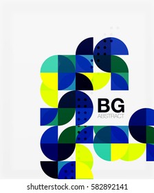 Colorful circles modern abstract composition with text. Geometric background. Vector template background for workflow layout, diagram, number options or web design
