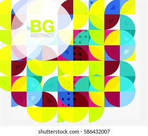 Colorful circles modern abstract composition with text. Geometric background. Vector template background for workflow layout, diagram, number options or web design
