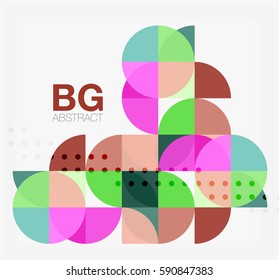 Colorful circles modern abstract composition with text. Geometric background. Vector template background for workflow layout, diagram, number options or web design