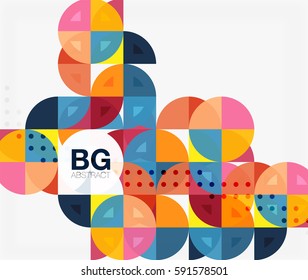 Círculos coloridos composição abstrata moderna com texto. Fundo geométrico. Plano de fundo de modelo de vetor para layout de fluxo de trabalho, diagrama, opções de número ou design da Web