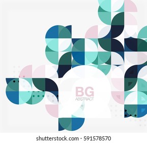 Coloridos círculos composición abstracta moderna con texto. Fondo geométrico. Fondo de plantilla de vector para diseño de flujo de trabajo, diagrama, opciones de número o diseño web