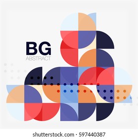 Colorful circles modern abstract composition with text. Geometric background. Vector template background for workflow layout, diagram, number options or web design
