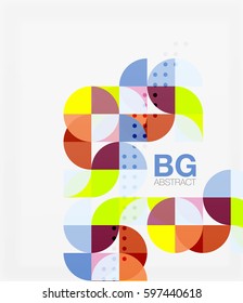 Farbige Kreise verbinden moderne abstrakte Komposition mit Text. Geometrischer Hintergrund. Vektorvorlagenhintergrund für das Workflowlayout, -diagramm, -nummeroptionen oder Webdesign