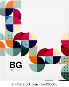 Colorful circles modern abstract composition with text. Geometric background. Vector template background for workflow layout, diagram, number options or web design