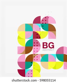 Colorful circles modern abstract composition with text. Geometric background. Vector template background for workflow layout, diagram, number options or web design